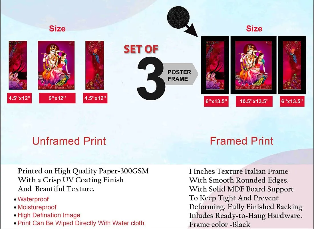 SAF paintings Set of 3 Radha Krishna modern art UV Textured Wall painting for Home Decoration Gift Item 13.5 inch X 22.5 inch SANFS31642